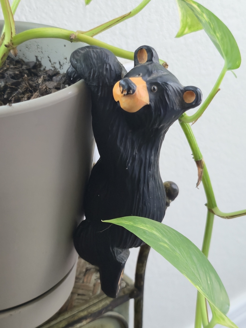Jeff Fleming Signed Black Bear Figurine Planter Hugger Wood Carved Style